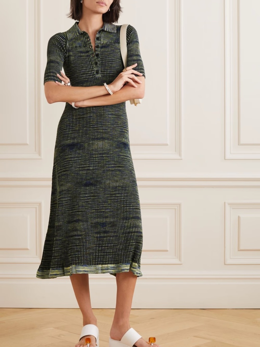 Proenza Schouler White Label Space Dye Ribbed Polo Midi Dress